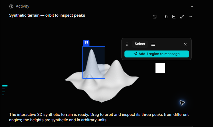 CLIO 3D terrain mesh with a selected peak