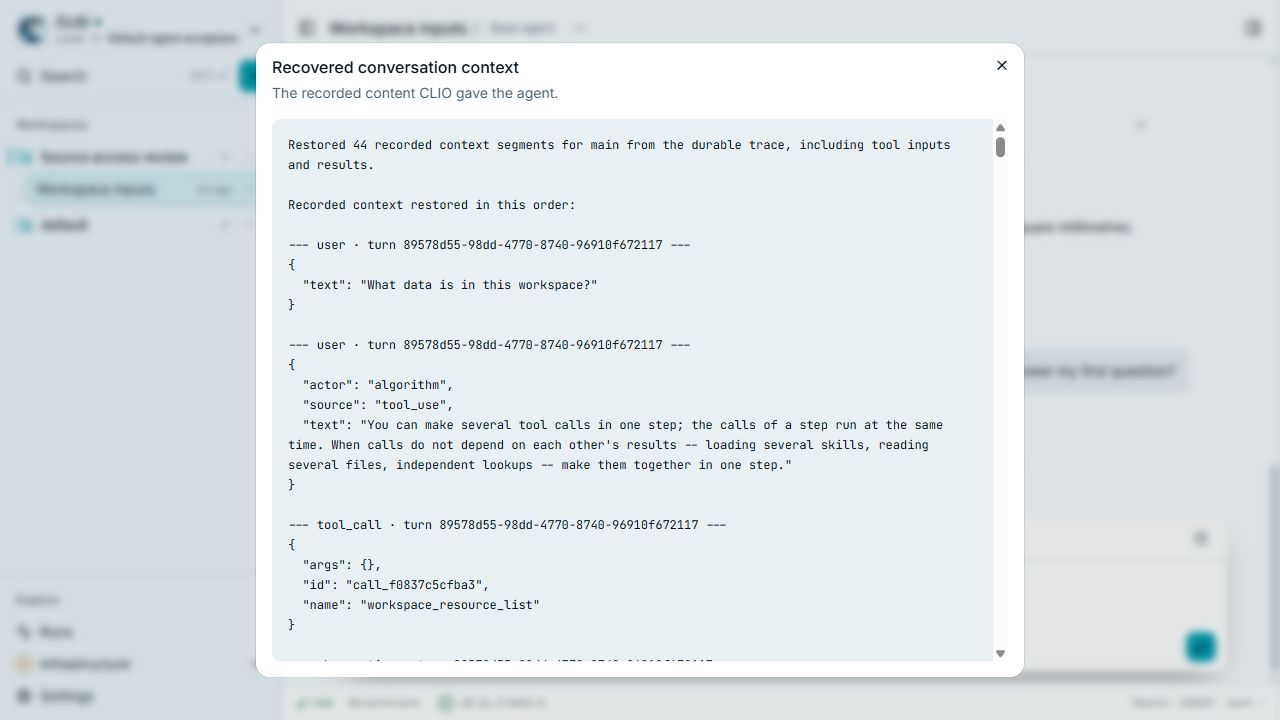 The exact-details window shows the ordered context records restored after a controlled context-loss check