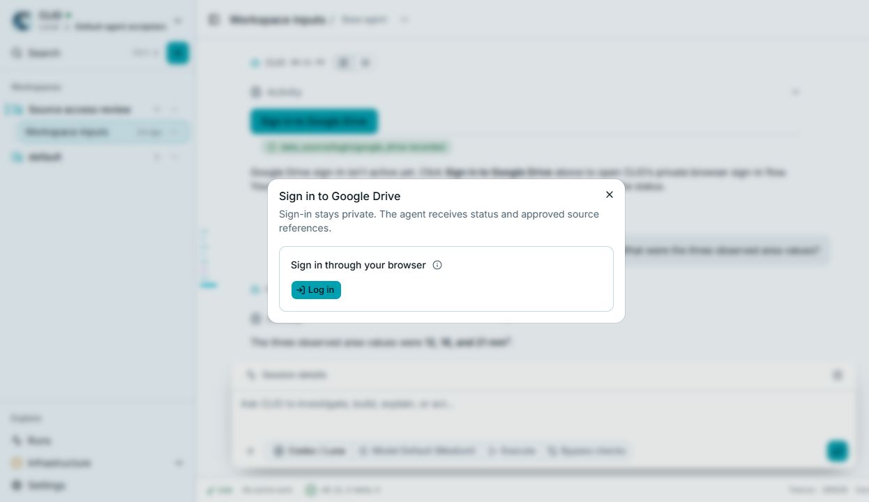 The private Google Drive sign-in dialog opened from the answer